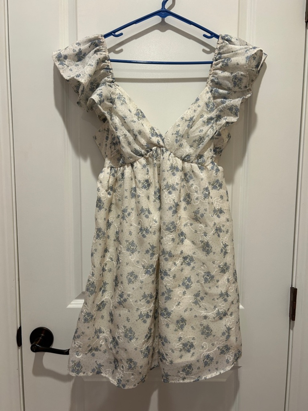 Jessica Simpson Cream Floral Ruffle Sundress with Blue Print